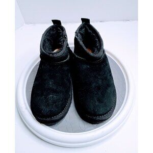 Bearpaw Youth Black Suede & Faux Fur Lined Ankle Boots Size 13